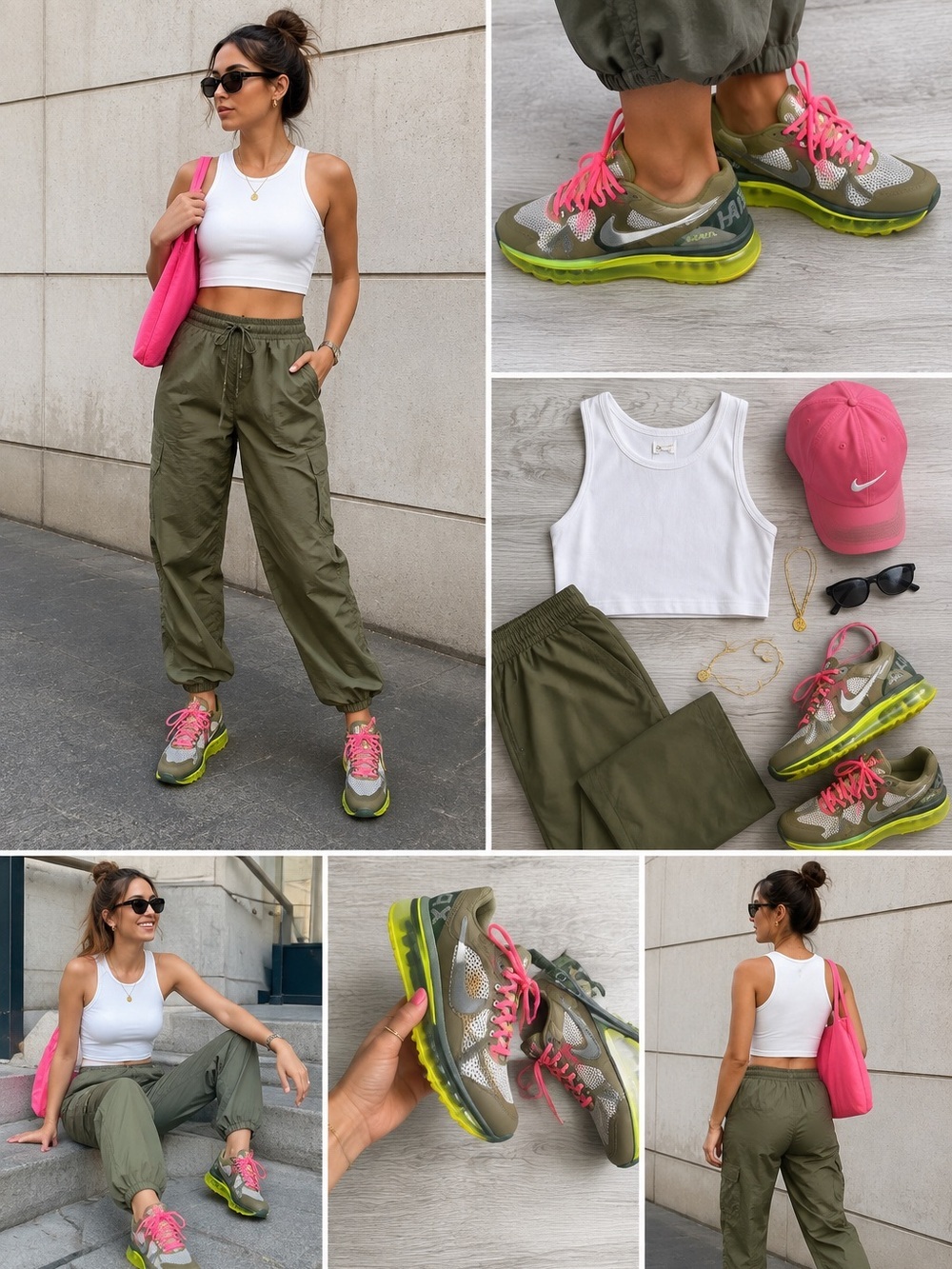 Nike Air Max 2013 Women’s Size 7.5 (24.5 cm)Shoes Olive Green Neon Pink Yellow